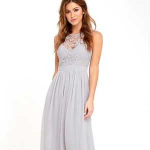So Far Gown Grey Lace Maxi Dress
